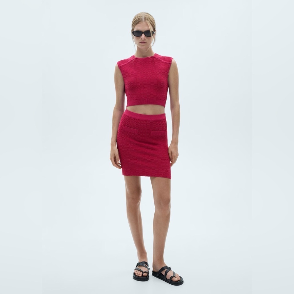 Mango Pink Co-ord set knitted top + miniskirt NWT
